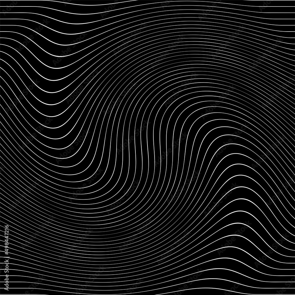 Abstract pattern of wavy stripes or rippled 3D relief black and white lines background. Vector twisted curved stripe modern trendy.Abstract dynamical rippled texture, 3D visual effect, illusion. Abstract pattern of wavy stripes or rippled 3D relief black and white lines background. Vector twisted curved stripe modern trendy.Abstract dynamical rippled texture, 3D visual effect, illusion.