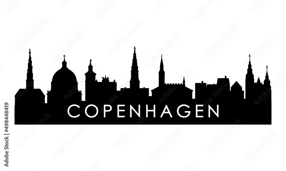 Copenhagen skyline silhouette. Black Copenhagen city design isolated on white background.