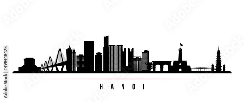 Hanoi skyline horizontal banner. Black and white silhouette of Hanoi, Vietnam. Vector template for your design.