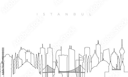 Outline Istanbul skyline. Trendy template with Istanbul city buildings and landmarks in line style. Stock vector design.