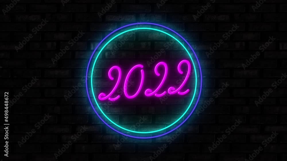 Animation of 2022 text over neon circles Animation of 2022 text over neon circles