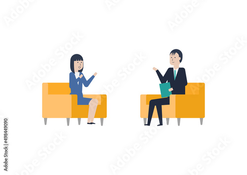 面接官と面接する若い日本人女性のイラスト素材｜mayucolor03