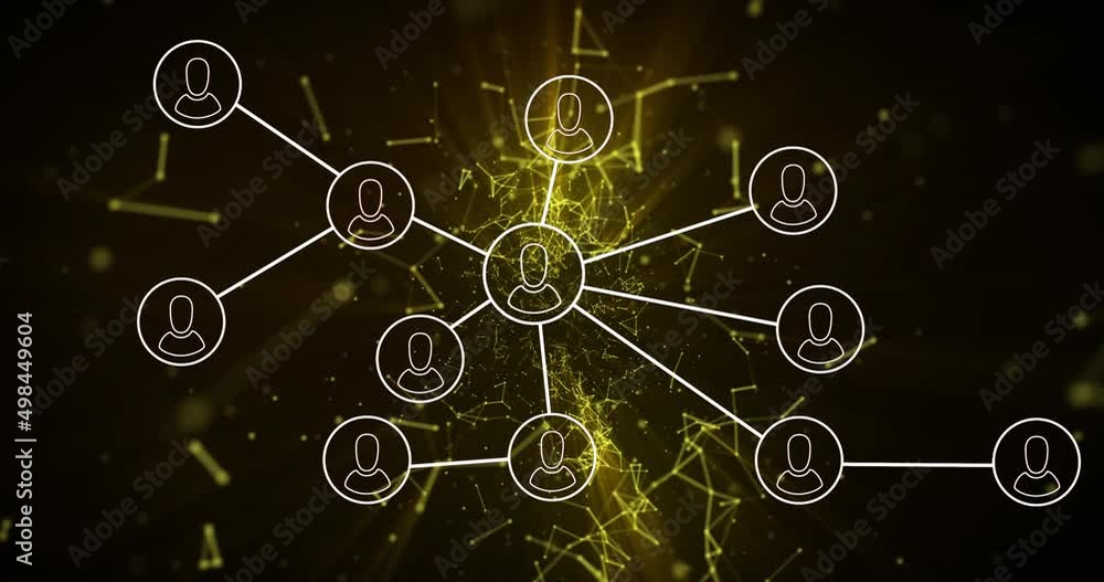 Animation of network of connections with people icons over globe Animation of network of connections with people icons over globe