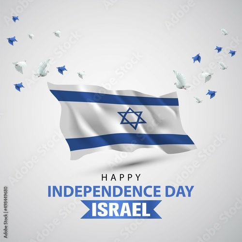 happy independence day Israel. 3d flag with flying pigeon. vector illustration design