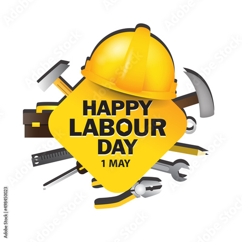 Simple happy labor day poster or banner ilustration labour equipment