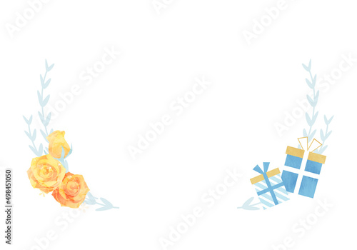 父の日の黄色いバラの花のベクターイラストフレーム背景(art,flower,bloom,father,dad,daddy)