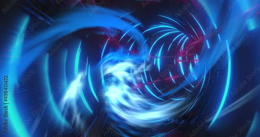 Animation of tunnel made of blue lights moving on black background