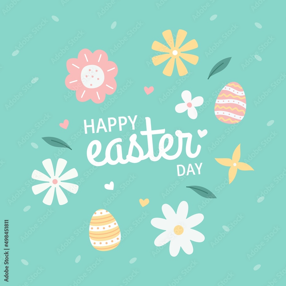 Happy Easter Day Decorative Egg Floral And Flower Leaves Background Theme