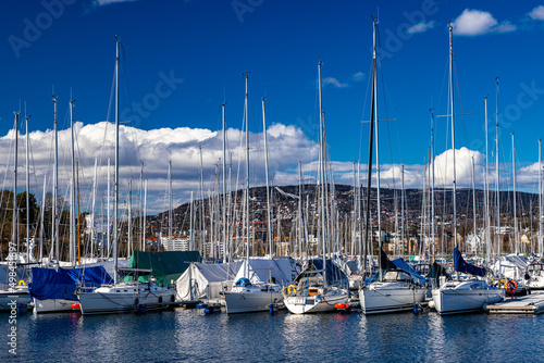 boats in marina, KNS Dronningen, Bygdøy, Oslo, Norway