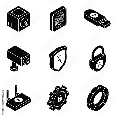 Pack of Security Services Isometric Icons 