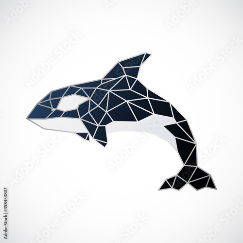 Abstract polygonal Orca dolphin design. Killer whale silhouette in geometric style. Vector icon.
