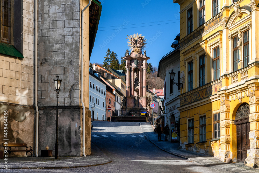 Plague column in historic town Banska Stiavnica in Slovakia
