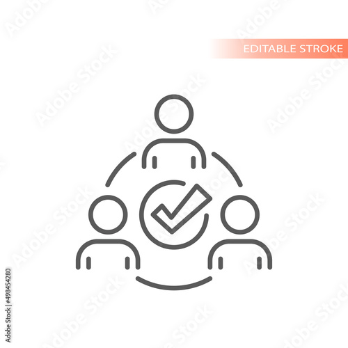 People circle, teamwork connectivity icon. Business collaboration outline vector symbol.