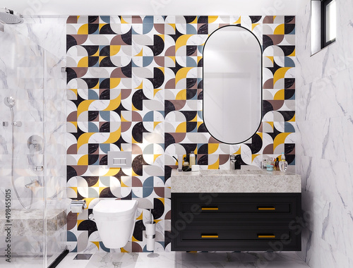 bathroom furniture, modern bathroom interior design, white ceramic bathroom design, 3d bathroom, bath and shower cabin