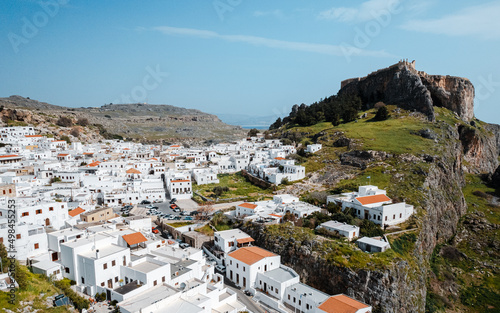 Aerial view of Lindos village in Greece, Rhodes island