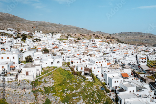 Aerial view of Lindos village in Greece, Rhodes island photo