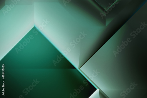 Geometric dynamic shapes. Technology digital template with shadows and lights on gradient background. Trendy simple geometric color gradient abstract background. 3D illustration.