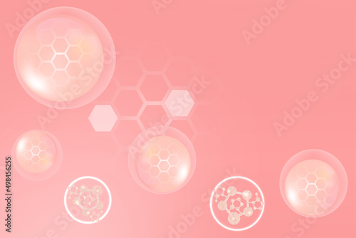Hyaluronic acid skin solutions ad, pink collagen serum drops over pink skin cells with cosmetic advertising background ready to use, illustration vector.