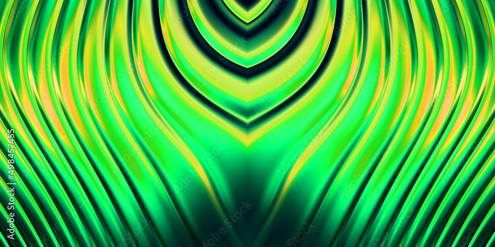 Obraz premium 3D illustration of colorful wavy reflective design wallpaper. Graphic illustration for wallpaper, banner, background, card, book cover or website. Abstract glossy background.