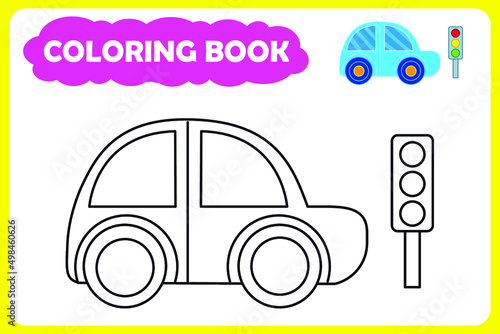template for children's coloring book. color example. passenger car vector illustration