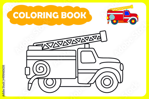 template for children's coloring book. color example. fire engine vector illustration