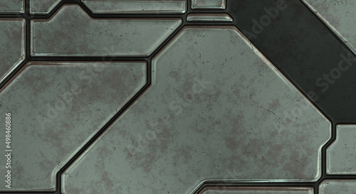 Futuristic conceptual design background. Spaceship texture wallpaper. Brushed technology pattern surface. 3D illustration. SciFi panels wall.