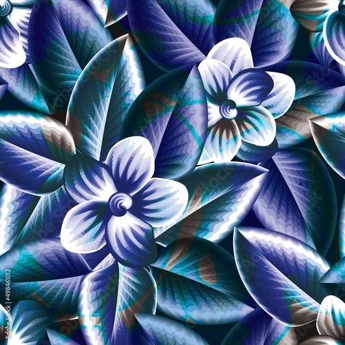 blue flowers background seamless pattern. abstract frangipani wallpaper. Colorful stylish floral. interior decorative. natural wallpaper. tropical flowers pattern. vector design. ads