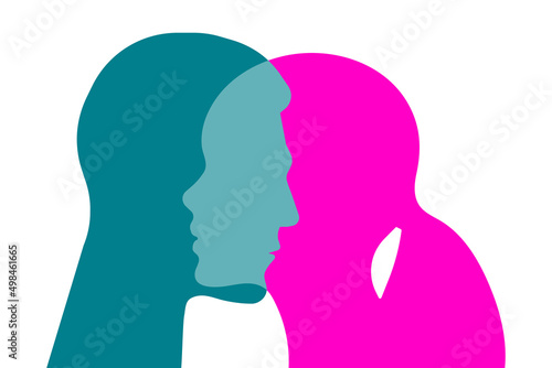 Faces of man and woman, girl and guy