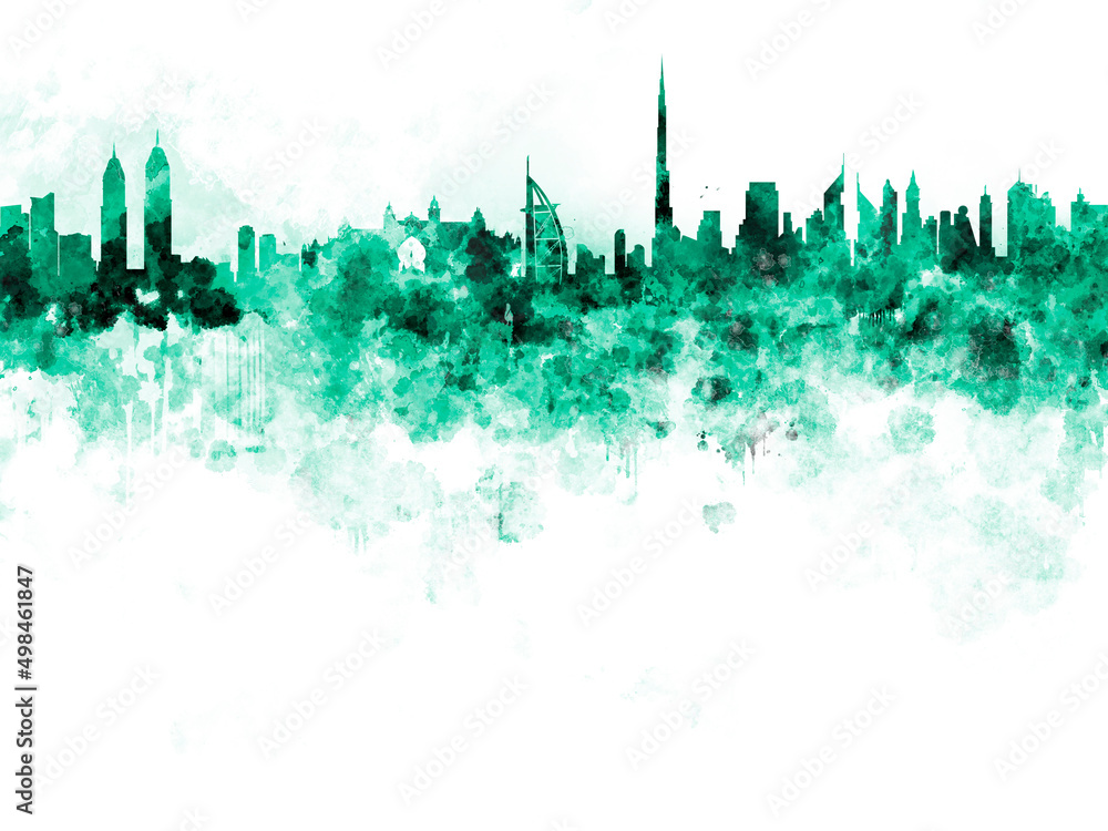 Fototapeta premium Dubai skyline in watercolor