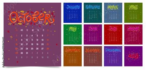 2023 calendar planner. Covers and pages for 12 months. The week starts on Sunday.