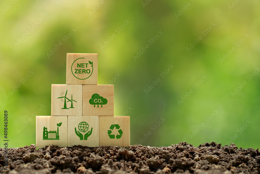 Netzero Background Simple Net zero and carbon neutral concept.wooden cubes with netzero icons ...