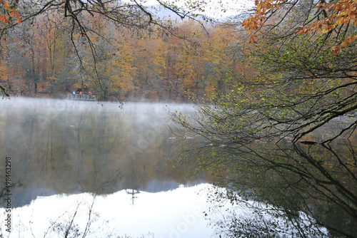 Lake and reflections, you can see the autumn landscape beauties of the leaves falling into the lake and their reflections in Yedigöller - sevenlake Yedigoller Bolu photo