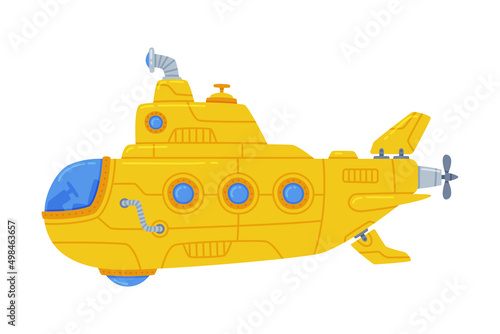 Yellow Submarine Watercraft Swimming Underwater Vector Illustration
