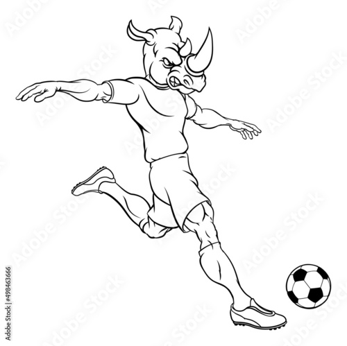 Rhino Soccer Football Player Animal Sports Mascot