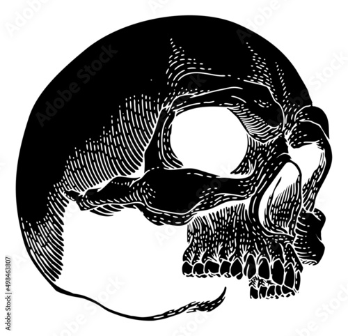 Skull Skeleton Grim Reaper Mascot Vintage Woodcut