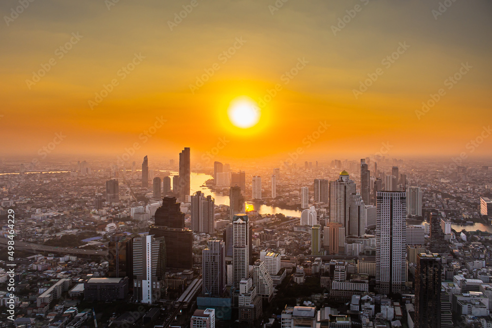Cityscape in Bangkok at sunset