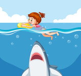 A girl escaping shark in the water