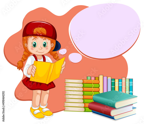 A girl reading with callout