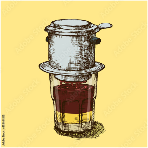 vietnamese coffee illustration, drip, caphe phin.