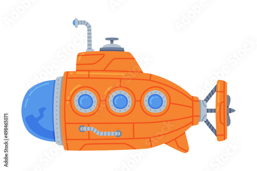 Red Submarine Watercraft Swimming Underwater Vector Illustration