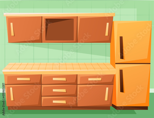 Vector cartoon interior of a cozy kitchen.
