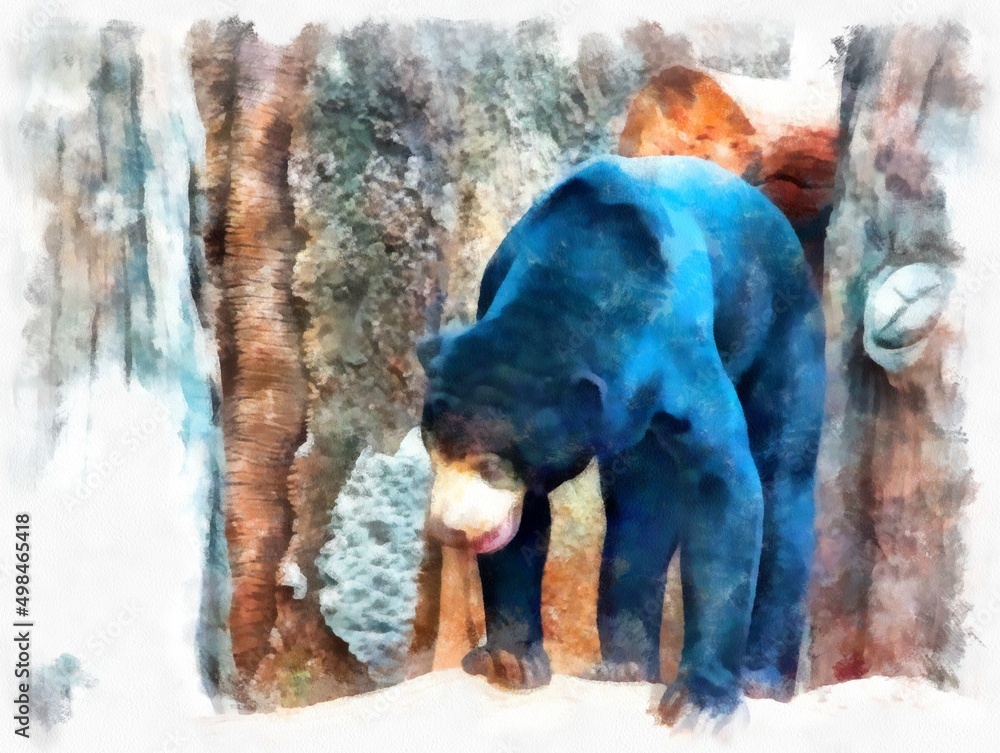 bear dog watercolor style illustration impressionist painting.