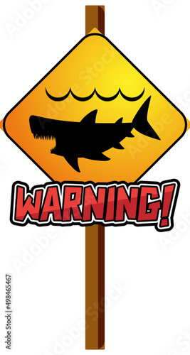 Warning sign with shark in water