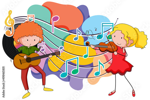 Musician cartoon with music melody symbols