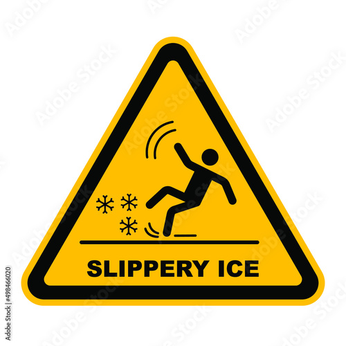 Slippery ice sign. Slip danger icon. Attention Slippery ice road in winter