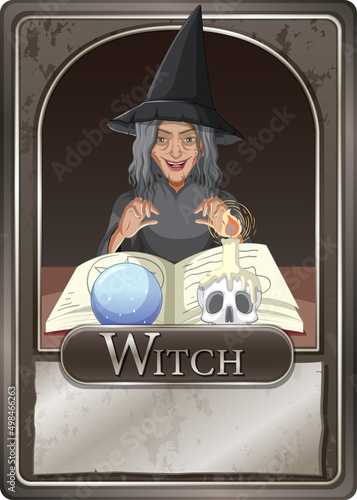 Scary old witch character game card template