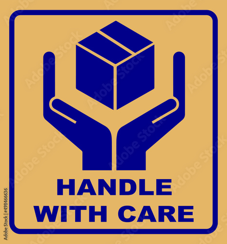 Handle with care sign isolated on carton box. Vector illustration. Package flat symbol