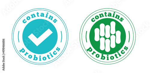 Probiotic icon stamp seal vector or prebiotic bacteria food product label sticker symbol green blue color illustration, concept of bacterial friendly badge sign graphic
