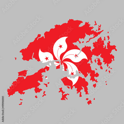 Hong Kong flag inside the Hong Kong map borders vector illustration