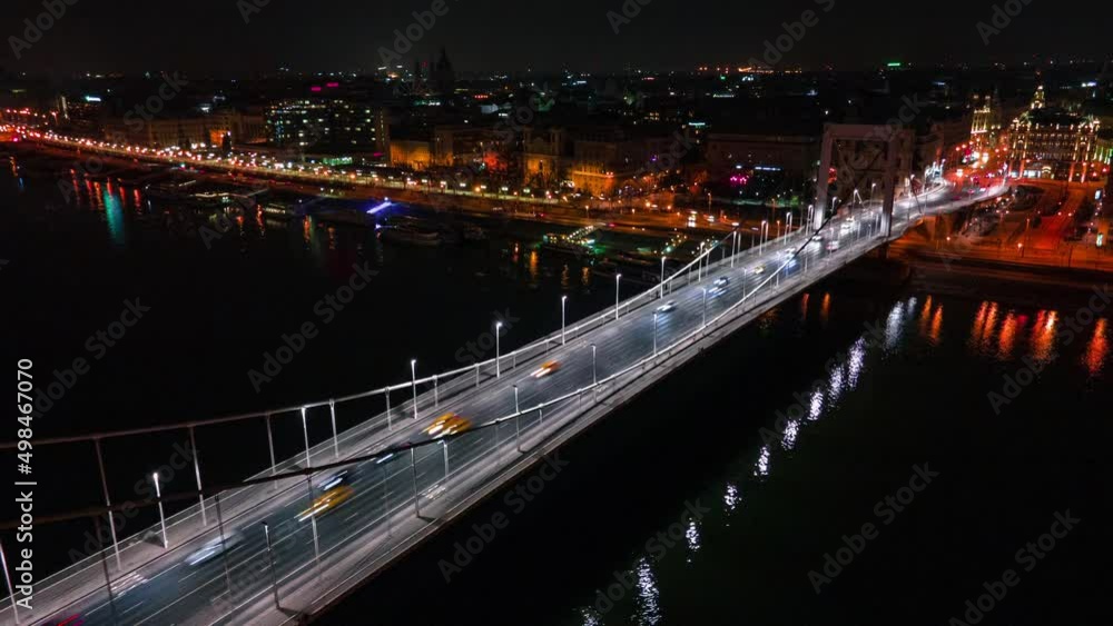 Night drone hyperlapse over Budapest ,Elizabeth bridge Night drone hyperlapse over Budapest ,Elizabeth bridge